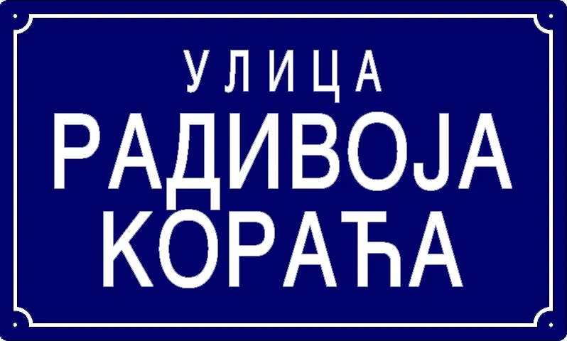 Табла са називом улице/трга — Улица Радивоја Кораћа, Панчево